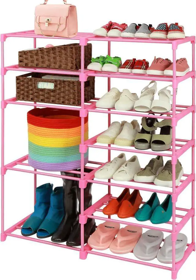 Main image of LNYZQUS 7-Tier Large Pink Shoe Rack, 24 -30 Pairs Tall Shoe Organizer Shelf, Kids Boots Stand Organizer For Garage Closet Entryway