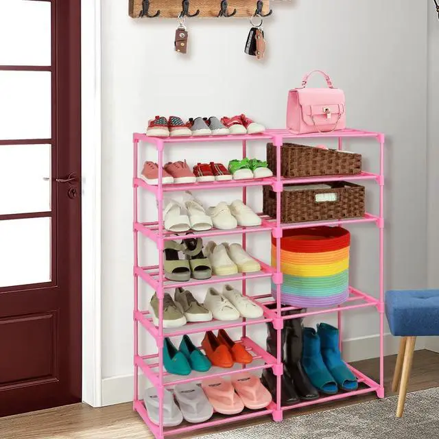 Alt view image 2 of 7 - LNYZQUS 7-Tier Large Pink Shoe Rack, 24 -30 Pairs Tall Shoe Organizer Shelf, Kids Boots Stand Organizer For Garage Closet Entryway