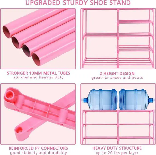 Alt view image 5 of 7 - LNYZQUS 7-Tier Large Pink Shoe Rack, 24 -30 Pairs Tall Shoe Organizer Shelf, Kids Boots Stand Organizer For Garage Closet Entryway