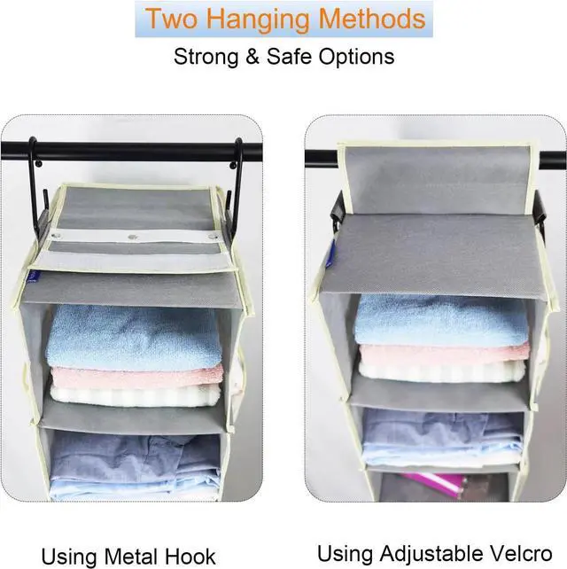 Alt view image 4 of 6 - Large-Sized Hanging Shoe Organizer 8-Shelf, Hanging Closet Organizer with 8 Side Pockets, Wider Hanging Shelves for Storage Shoes Clothes 9" W × 11.8" D× 48" H, Grey