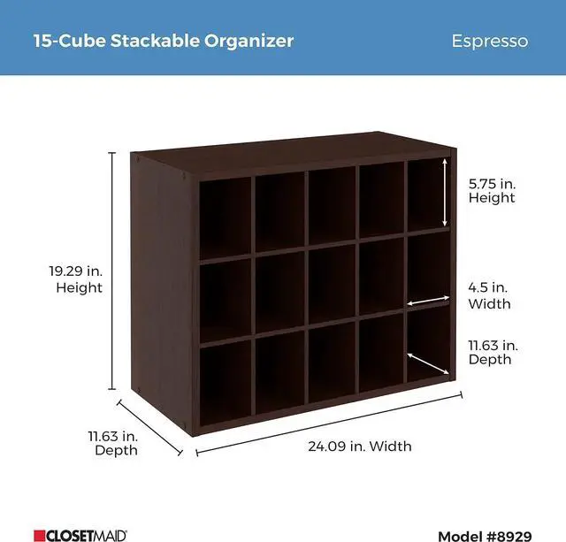 Alt view image 5 of 7 - ClosetMaid 15 Cube Stackable Storage Organizer for Shoes, Bags, Crafts, Hobbies with Wood Shelves, for Closet, Entryway or Mudroom, Espresso