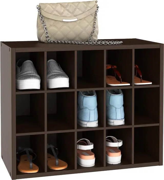 Alt view image 3 of 7 - ClosetMaid 15 Cube Stackable Storage Organizer for Shoes, Bags, Crafts, Hobbies with Wood Shelves, for Closet, Entryway or Mudroom, Espresso
