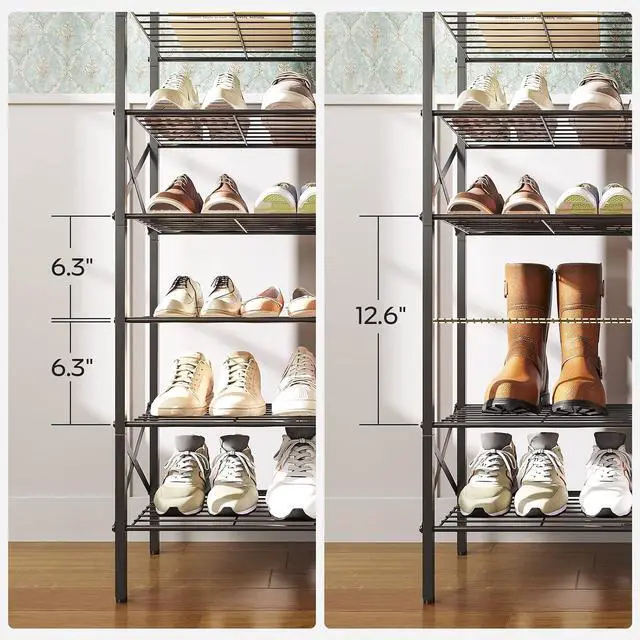 Alt view image 7 of 7 - YATINEY 6-Tier Shoe Rack, Shoe Storage Organizer for Closet, Free Standing Shoe Organizer with Metal Mesh Shelves, 24 Pairs of Shoes, Rustic Brown and Black SS06BR