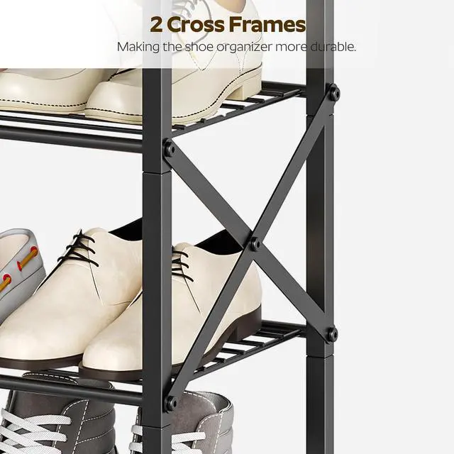 Alt view image 6 of 7 - YATINEY 6-Tier Shoe Rack, Shoe Storage Organizer for Closet, Free Standing Shoe Organizer with Metal Mesh Shelves, 24 Pairs of Shoes, Rustic Brown and Black SS06BR