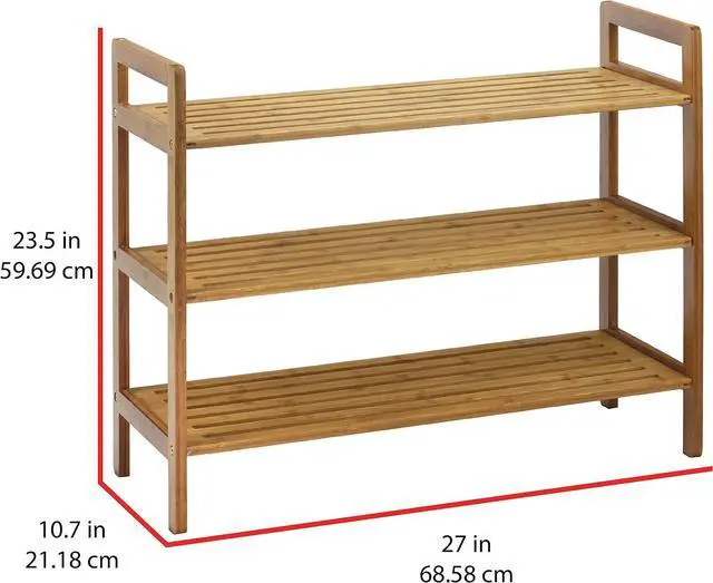 Alt view image 4 of 5 - Oceanstar 3-Tier Bamboo Shoe Rack, Natural