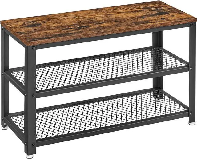 Main image of VASAGLE 3-Tier Shoe Rack, Storage Bench with Metal Mesh Shelves and Seat