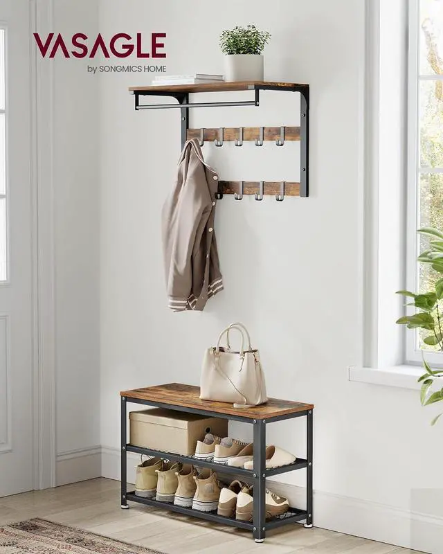 Alt view image 2 of 7 - VASAGLE 3-Tier Shoe Rack, Storage Bench with Metal Mesh Shelves and Seat
