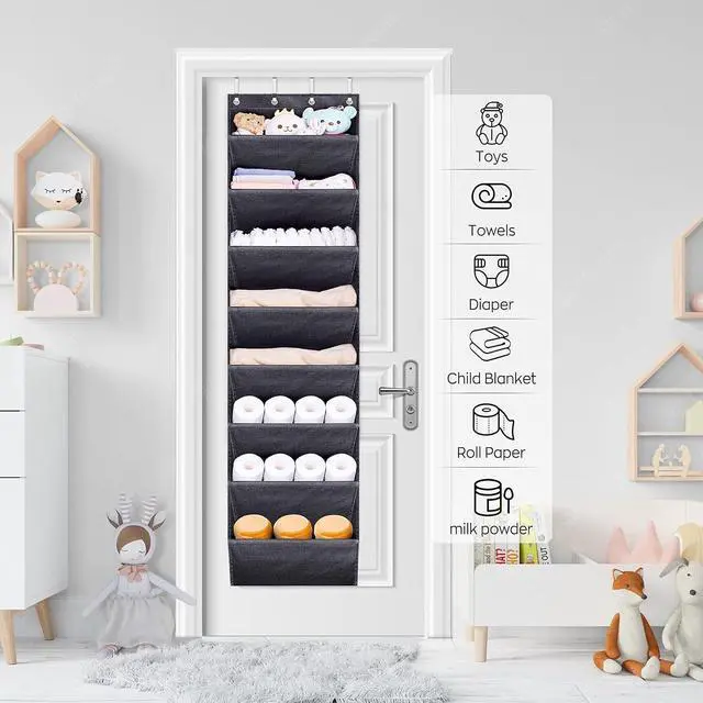 Alt view image 7 of 7 - SLEEPING LAMB Over The Door Shoe Organizer for Closet with Large Deep Pockets, Narrow Shoe Rack for Door Hanging Boots Storage, Black