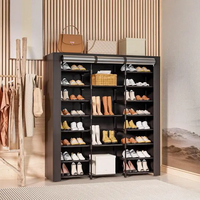 Alt view image 2 of 6 - 9-Tier Large Tall Shoe Rack with Covers 40-46 Pairs, Sneaker Rack Organizer Shoes Cabinet Closed Shelves Shoe Stand Holder for Garage Bedroom,Zapateras Organizer for Shoes 50 Pares