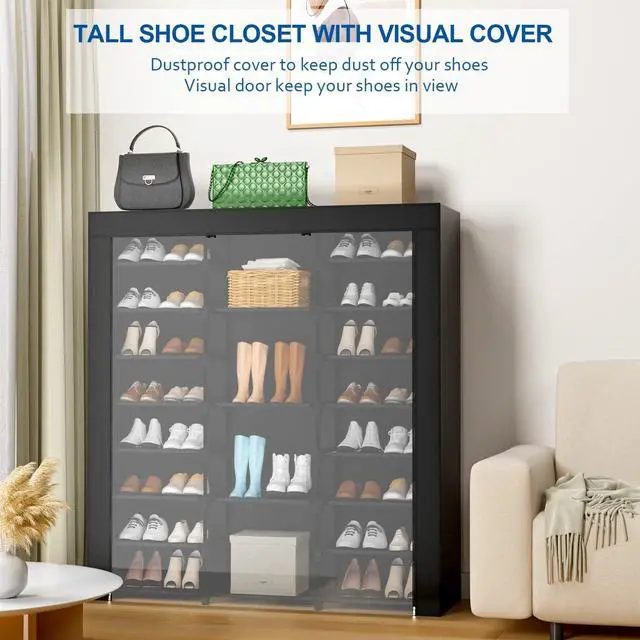 Alt view image 4 of 6 - 9-Tier Large Tall Shoe Rack with Covers 40-46 Pairs, Sneaker Rack Organizer Shoes Cabinet Closed Shelves Shoe Stand Holder for Garage Bedroom,Zapateras Organizer for Shoes 50 Pares