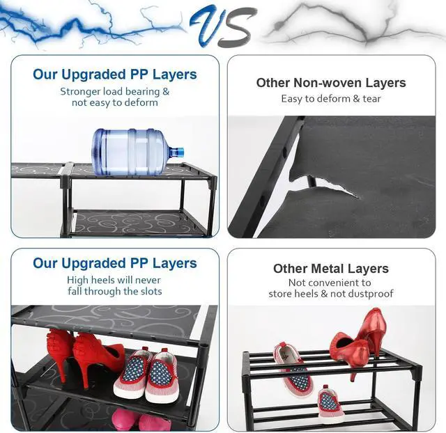 Alt view image 5 of 6 - 9-Tier Large Tall Shoe Rack with Covers 40-46 Pairs, Sneaker Rack Organizer Shoes Cabinet Closed Shelves Shoe Stand Holder for Garage Bedroom,Zapateras Organizer for Shoes 50 Pares