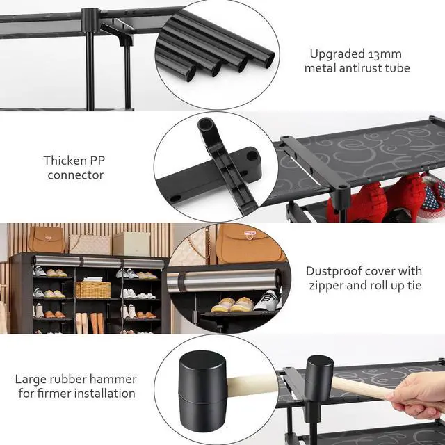 Alt view image 6 of 6 - 9-Tier Large Tall Shoe Rack with Covers 40-46 Pairs, Sneaker Rack Organizer Shoes Cabinet Closed Shelves Shoe Stand Holder for Garage Bedroom,Zapateras Organizer for Shoes 50 Pares