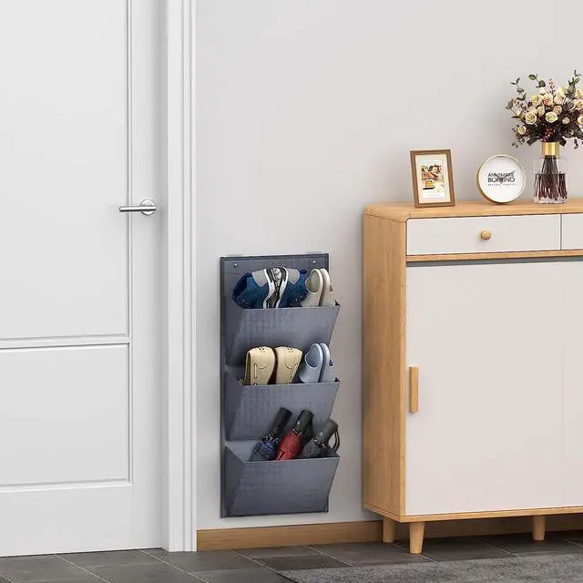 Alt view image 5 of 7 - Wall Mounted Hanging Organizer 2Pack,Shoes Rack/Can Store 6Pairs of Plus-Size Sneakers,Also Stores Boots.with Sticky Hanging Mounts, Shoes Holder,Door Shoe Hangers (SM08-Gray-2)