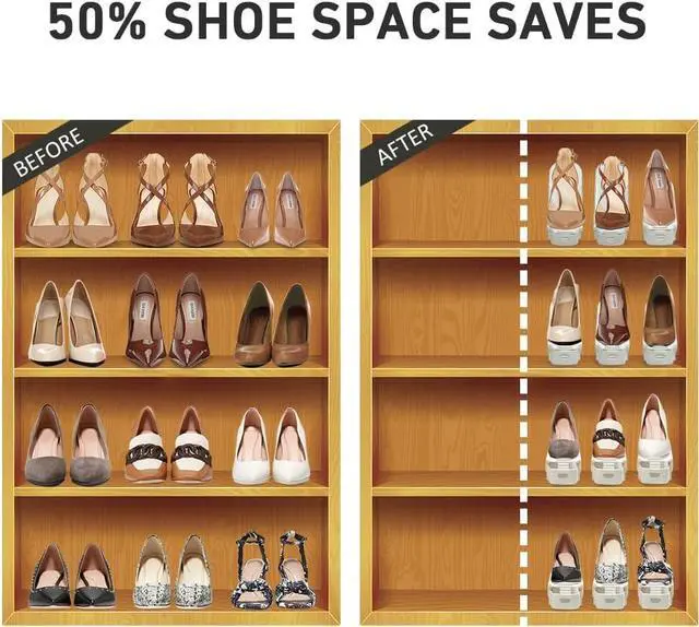 Alt view image 2 of 7 - Shoe Slots Organizer - 20 Pack Shoe Stackers, 50% Space Savers, 4 Levels Adjustable Rack, White