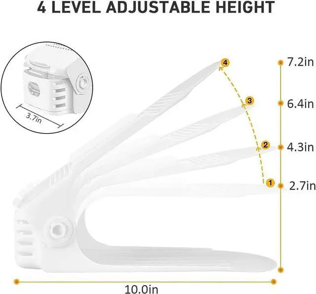 Alt view image 3 of 7 - Shoe Slots Organizer - 20 Pack Shoe Stackers, 50% Space Savers, 4 Levels Adjustable Rack, White