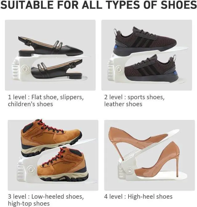 Alt view image 4 of 7 - Shoe Slots Organizer - 20 Pack Shoe Stackers, 50% Space Savers, 4 Levels Adjustable Rack, White
