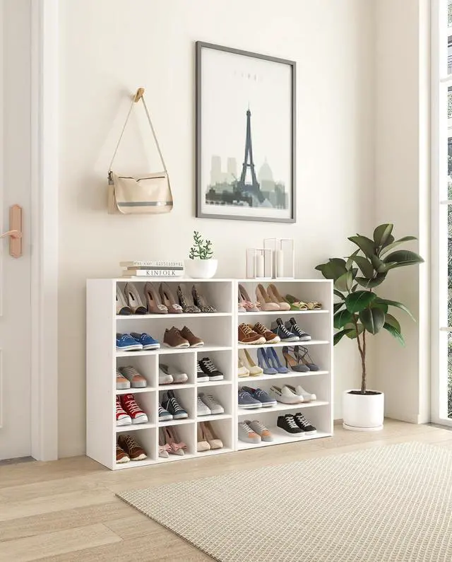Alt view image 7 of 7 - HAIOOU Shoe Cubby, 9-Cube Stackable Wood Shoe Rack Organizer 24 Inch, White
