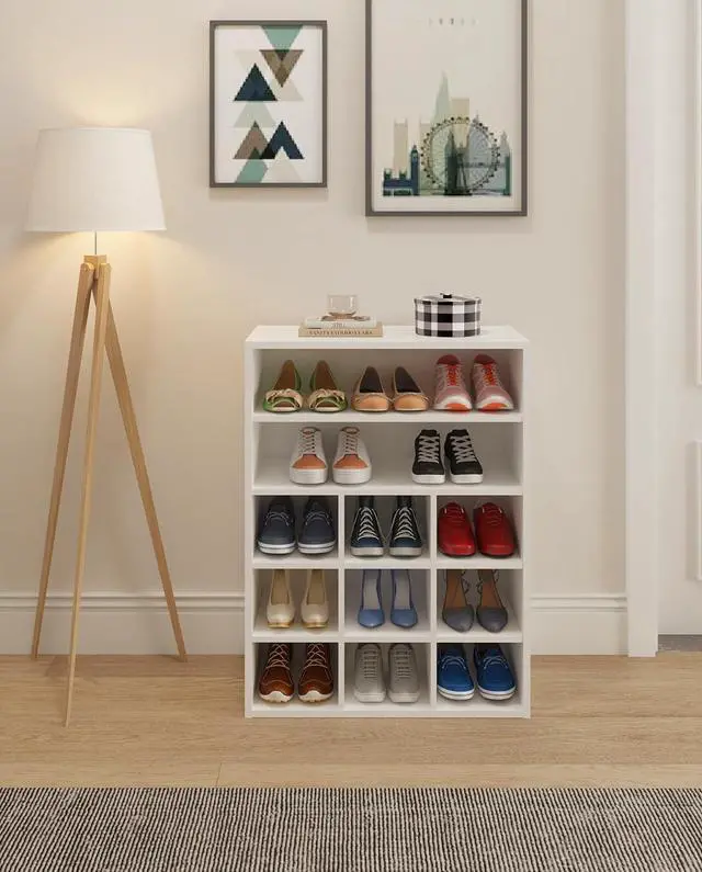 Alt view image 6 of 7 - HAIOOU Shoe Cubby, 9-Cube Stackable Wood Shoe Rack Organizer 24 Inch, White
