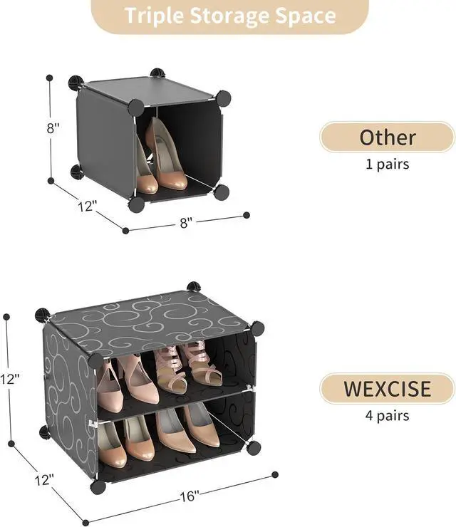 Alt view image 7 of 7 - Portable Shoe Rack Organizer with Door, 48 Pairs Shoe Storage Cabinet Easy Assembly, Plastic Adjustable Shoe Organizer Stackable Detachable Free Standing Shoe Rack DIY Expandable 8 Tier Black