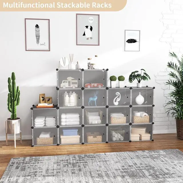Alt view image 4 of 7 - Portable Shoe Rack Organizer with Door, 48 Pairs Shoe Storage Cabinet Easy Assembly, Plastic Adjustable Shoe Organizer Stackable Detachable Free Standing Shoe Rack DIY Expandable 8 Tier Black