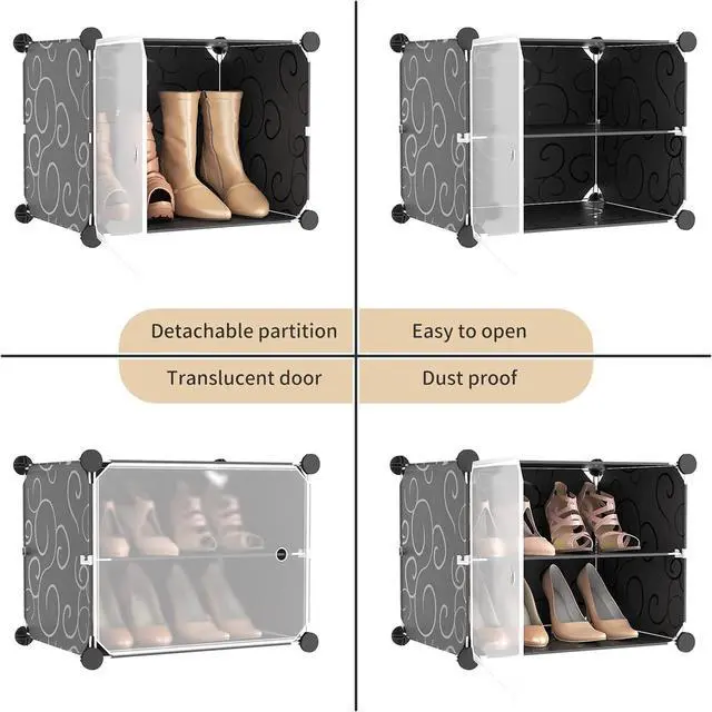 Alt view image 6 of 7 - Portable Shoe Rack Organizer with Door, 48 Pairs Shoe Storage Cabinet Easy Assembly, Plastic Adjustable Shoe Organizer Stackable Detachable Free Standing Shoe Rack DIY Expandable 8 Tier Black