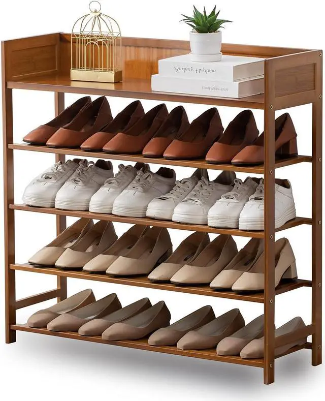 Main image of Bamboo Shoe Rack Organizer, 5 Tier Shoe Shelf Storage Organizer, for Entryway, Hallway, and Closet (Brown-31.5)