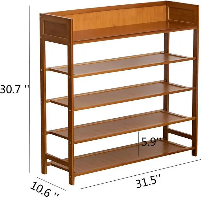 Alt view image 3 of 7 - Bamboo Shoe Rack Organizer, 5 Tier Shoe Shelf Storage Organizer, for Entryway, Hallway, and Closet (Brown-31.5)