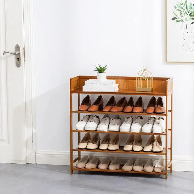 Alt view image 2 of 7 - Bamboo Shoe Rack Organizer, 5 Tier Shoe Shelf Storage Organizer, for Entryway, Hallway, and Closet (Brown-31.5)