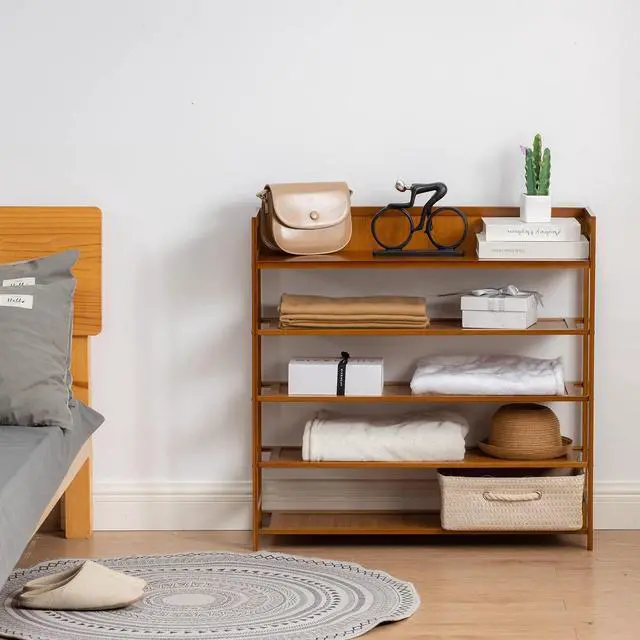Alt view image 7 of 7 - Bamboo Shoe Rack Organizer, 5 Tier Shoe Shelf Storage Organizer, for Entryway, Hallway, and Closet (Brown-31.5)