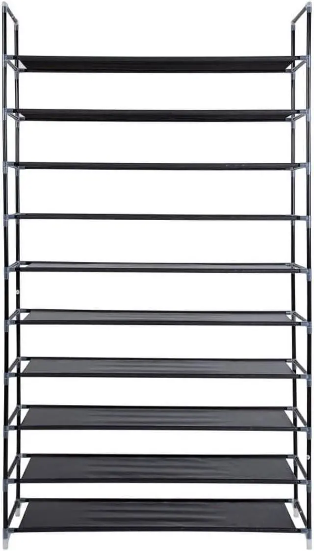 Alt view image 3 of 7 - GREEF Classics 10-Tier 50-Pair Shoe Rack Organizer Sturdy Metal Storage Shelf for Bedroom, Closet, Entryway, Dorm Room, Non Woven Fabric (Black)