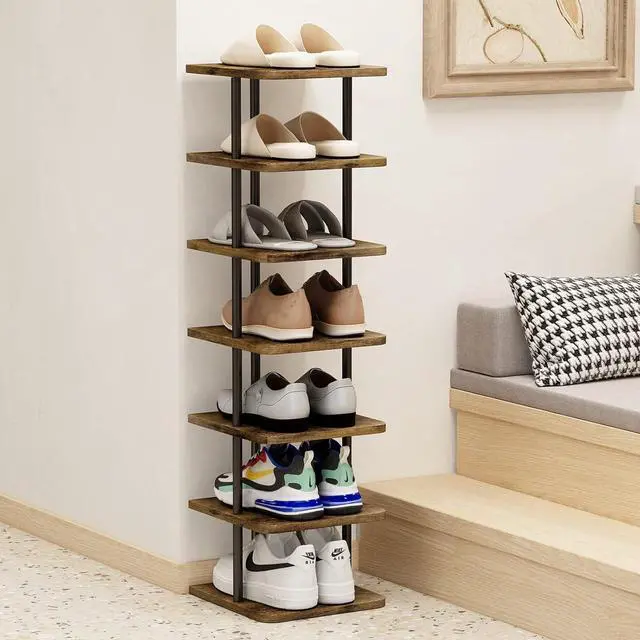Alt view image 4 of 6 - AZERPIAN Shoe Rack Storage Vertical Narrow Shoe Organizer Shelf 7 Tier