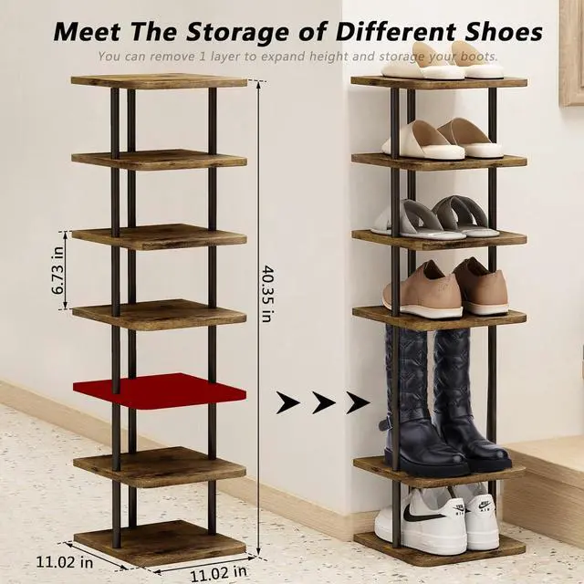 Alt view image 3 of 6 - AZERPIAN Shoe Rack Storage Vertical Narrow Shoe Organizer Shelf 7 Tier