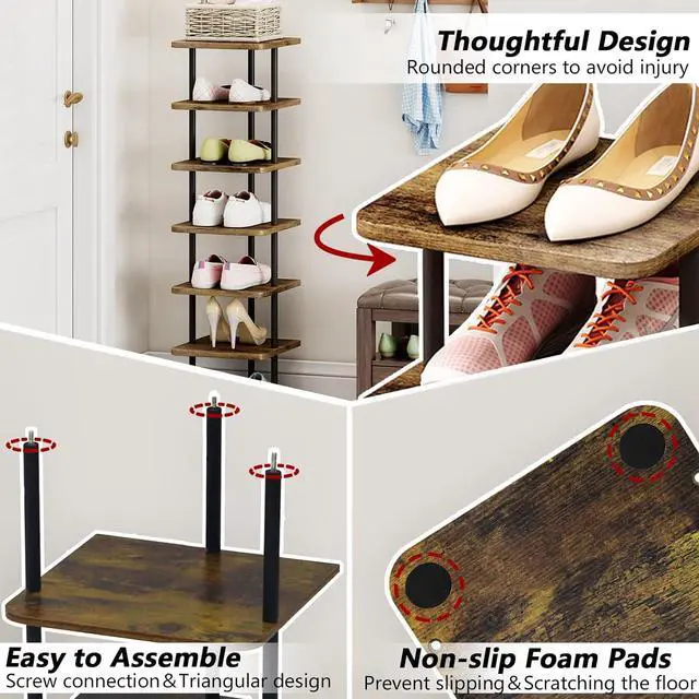Alt view image 6 of 6 - AZERPIAN Shoe Rack Storage Vertical Narrow Shoe Organizer Shelf 7 Tier