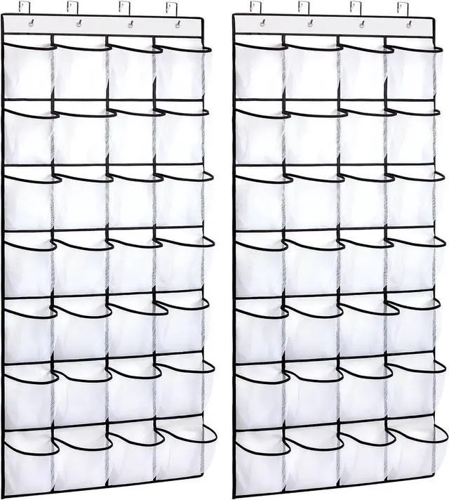 Main image of REGELETO 2 Pack 28 Pocket Over the Door Shoe Organizer, Hanging Shoe Rack for Door Large Capacity Shoe Organizer Holder with 4 Metal Hooks (White-2Pack)