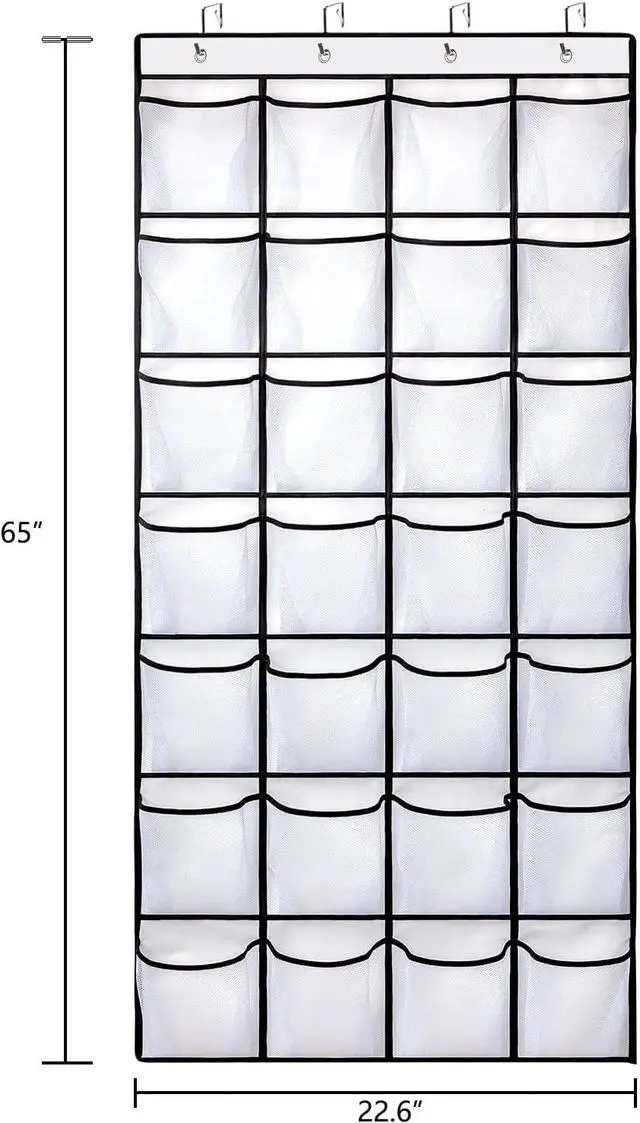 Alt view image 2 of 6 - REGELETO 2 Pack 28 Pocket Over the Door Shoe Organizer, Hanging Shoe Rack for Door Large Capacity Shoe Organizer Holder with 4 Metal Hooks (White-2Pack)