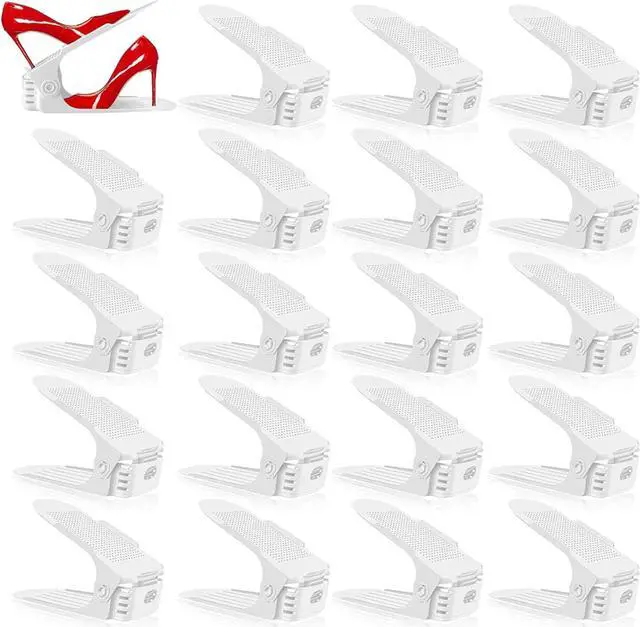 Main image of Shoe Slots Organizer - 20 Pack Shoe Stackers, 50% Space Savers, 4 Levels Adjustable Rack, White
