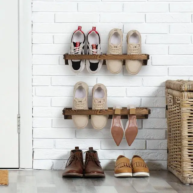 Alt view image 2 of 7 - MyGift Wooden Hanging Shoe Rack Storage Organizer for Closet & Entryway