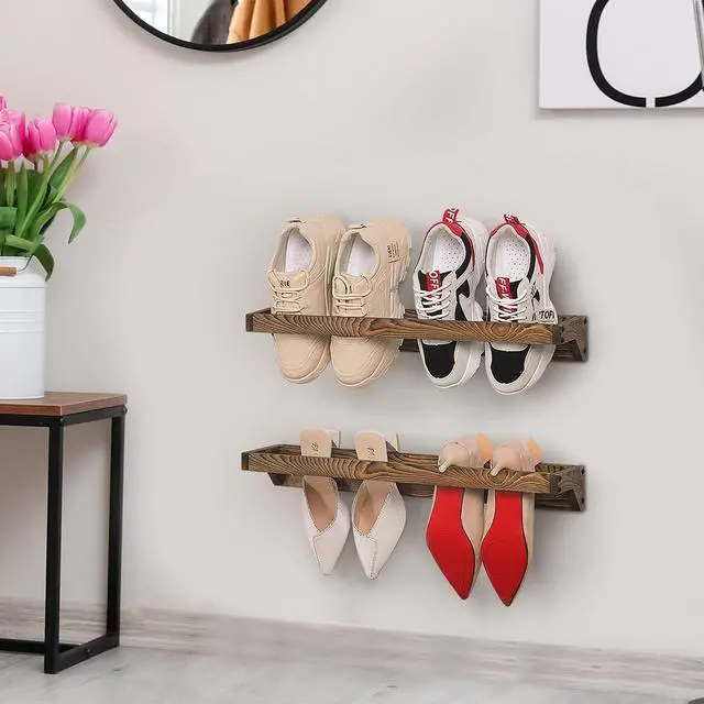 Alt view image 4 of 7 - MyGift Wooden Hanging Shoe Rack Storage Organizer for Closet & Entryway