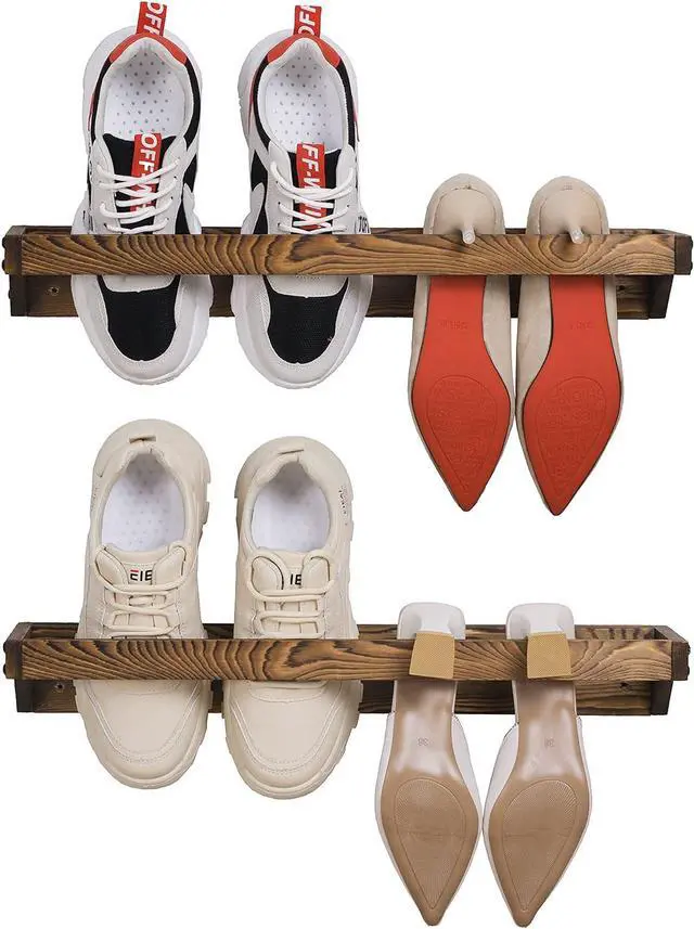 Alt view image 7 of 7 - MyGift Wooden Hanging Shoe Rack Storage Organizer for Closet & Entryway