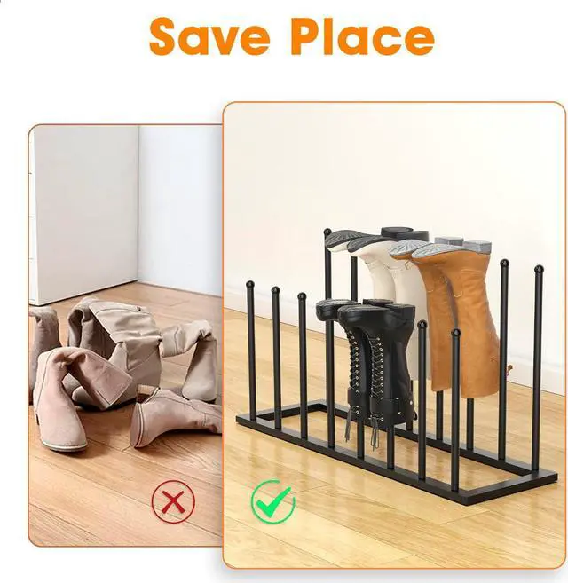 Alt view image 4 of 6 - Urban Deco Free Standing Shoe Racks, Boot Organizer for Tall Boots, Black Metal Boot Rack Fit for 8 Pairs, Shoe Organizer for Dorm Room, Closet, Entryway (Black-8pairs)