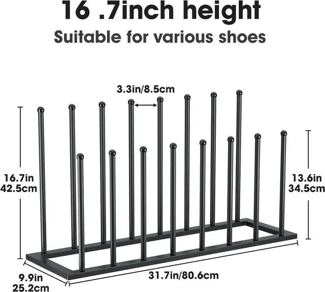 Alt view image 5 of 6 - Urban Deco Free Standing Shoe Racks, Boot Organizer for Tall Boots, Black Metal Boot Rack Fit for 8 Pairs, Shoe Organizer for Dorm Room, Closet, Entryway (Black-8pairs)