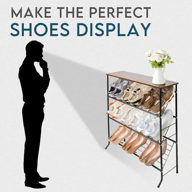Alt view image 6 of 7 - ZOES HOMEWARE Narrow Shoe Rack for Front Door Entrance,4-Tier Shoes Rack Storage Organizer with 3 Slanted Shelves and Top Shelf for Entryway,Skinny Space Saving Shoe Rack, Black