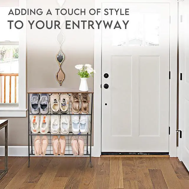 Alt view image 7 of 7 - ZOES HOMEWARE Narrow Shoe Rack for Front Door Entrance,4-Tier Shoes Rack Storage Organizer with 3 Slanted Shelves and Top Shelf for Entryway,Skinny Space Saving Shoe Rack, Black