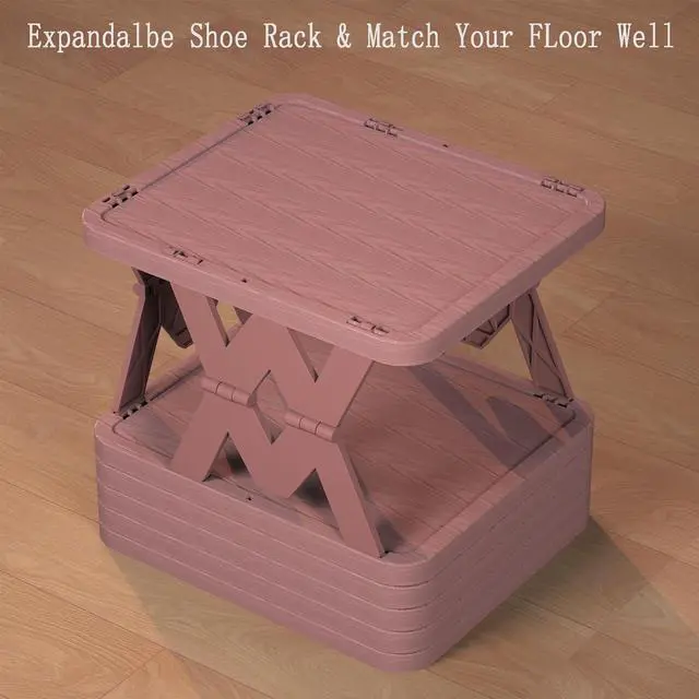 Alt view image 3 of 6 - Shoe Rack, 6 Tier Shoe Organizer Fake Wood Pattern, Foldable Small Shoe Storage Space Saving, Collapsible Shoe Organizer for Closet, Front Door Entrance, Entryway, Bedroom, Brown