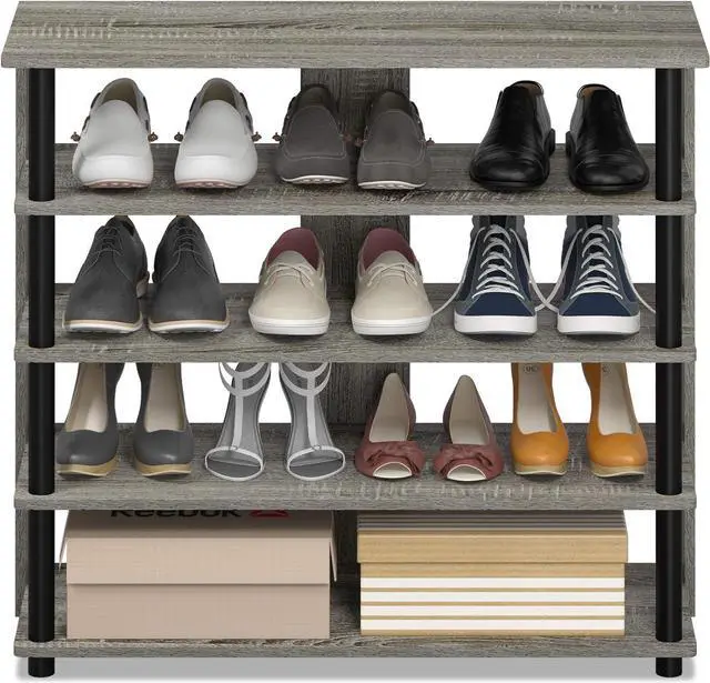 Alt view image 4 of 6 - Furinno Turn-N-Tube 5 Tier Wide Shoe Rack, French Oak Grey/Black , 32 Inch