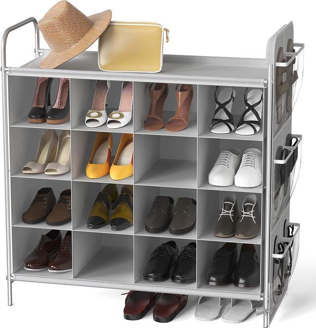 Simple Houseware 4-Tier 16-Cube Shoe Rack Organizer, Grey 