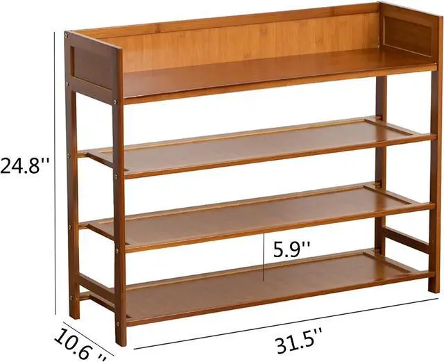 Alt view image 3 of 7 - SOBIBO Bamboo Shoe Rack for Closet, 4-Tier Shoe Organizer, Brown, 31.5''