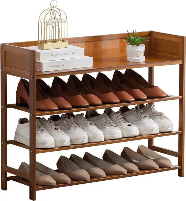 Main image of SOBIBO Bamboo Shoe Rack for Closet, 4-Tier Shoe Organizer, Brown, 31.5''