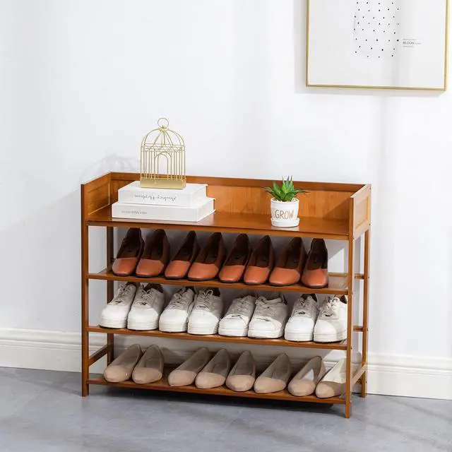 Alt view image 2 of 7 - SOBIBO Bamboo Shoe Rack for Closet, 4-Tier Shoe Organizer, Brown, 31.5''