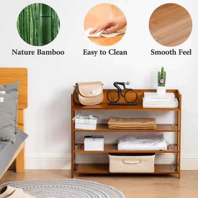 Alt view image 6 of 7 - SOBIBO Bamboo Shoe Rack for Closet, 4-Tier Shoe Organizer, Brown, 31.5''